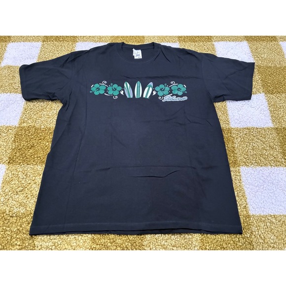 Anvil Other - Anvil Hawaii Surfboard Hibiscus Graphic T-Shirt Mens XL Black Short Sleeve NEW